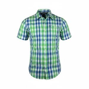 Tommy Hilfiger Boys Green & Blue Plaid Short-Sleeve Shirt